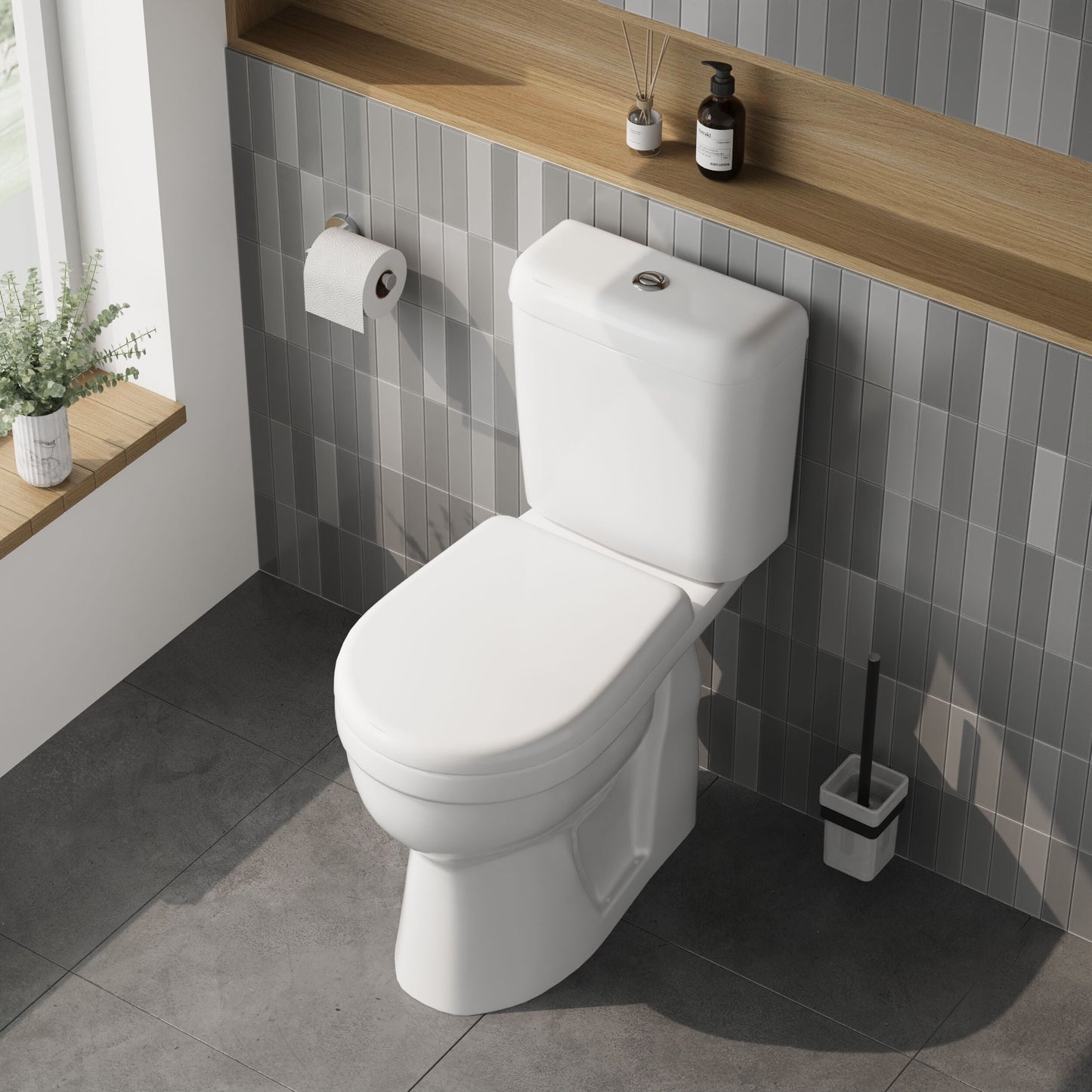 [BCDOC100] White Single Flush Comfort Height Toilet Pan, Cistern & Soft Close Seat - Lifestyle 2