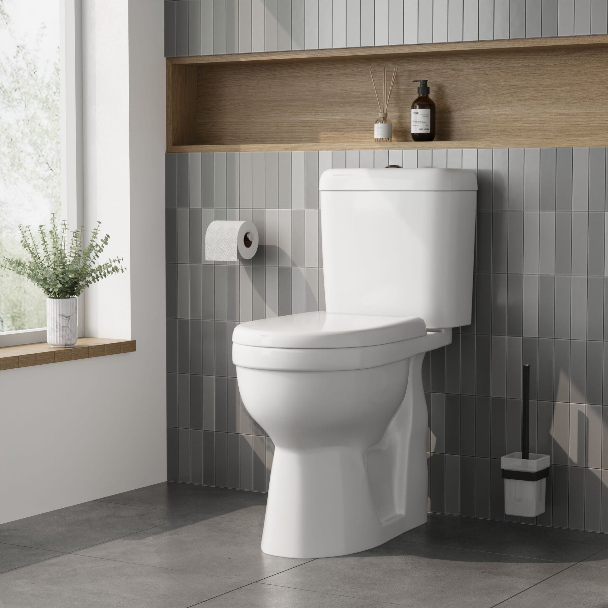 [BCDOC100] White Single Flush Comfort Height Toilet Pan, Cistern & Soft Close Seat - Lifestyle 3