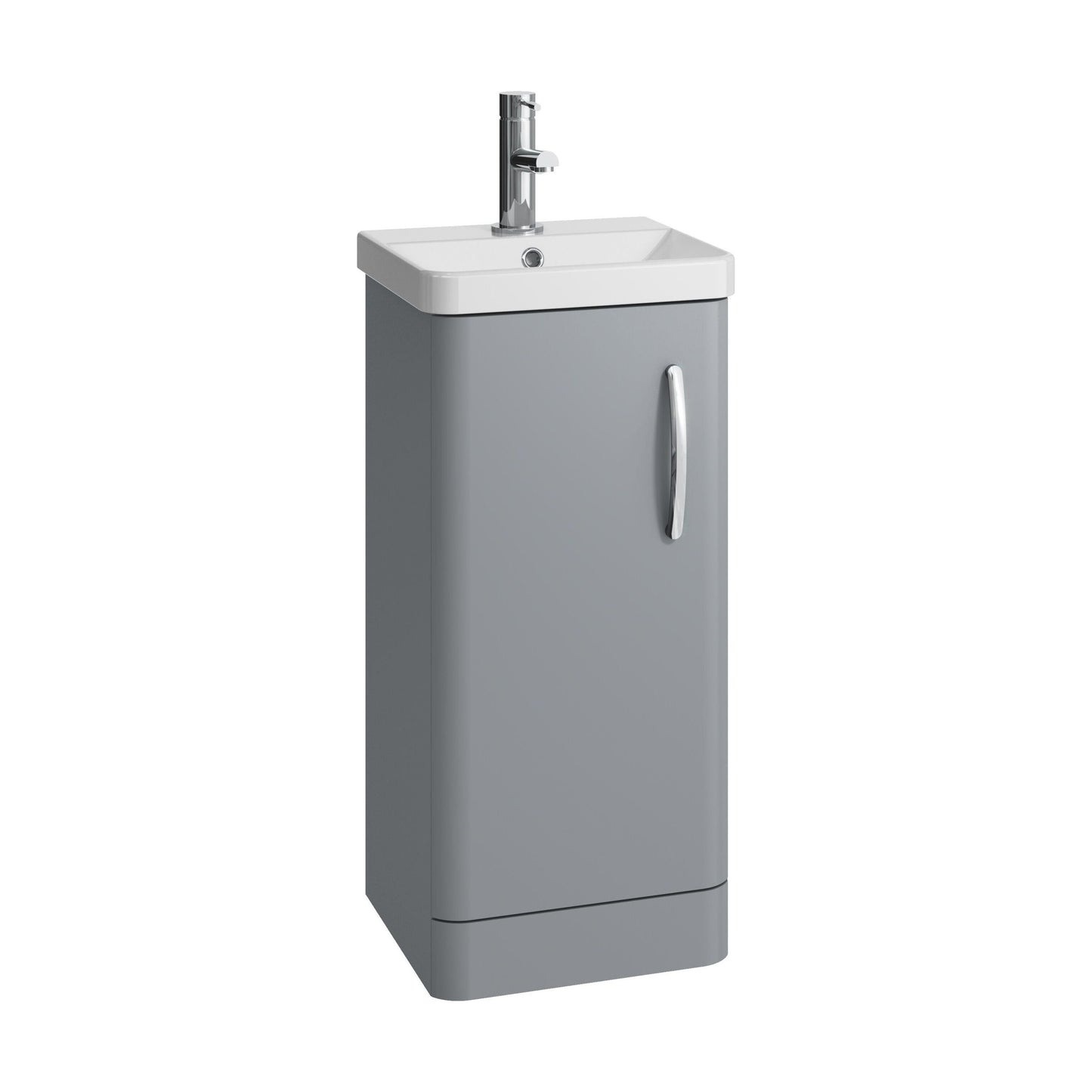 [BCDRF40GR] Handsacre Contemporary 1 Door Floor Standing Vanity Unit with Basin, Gloss Grey, 400mm - Cutout