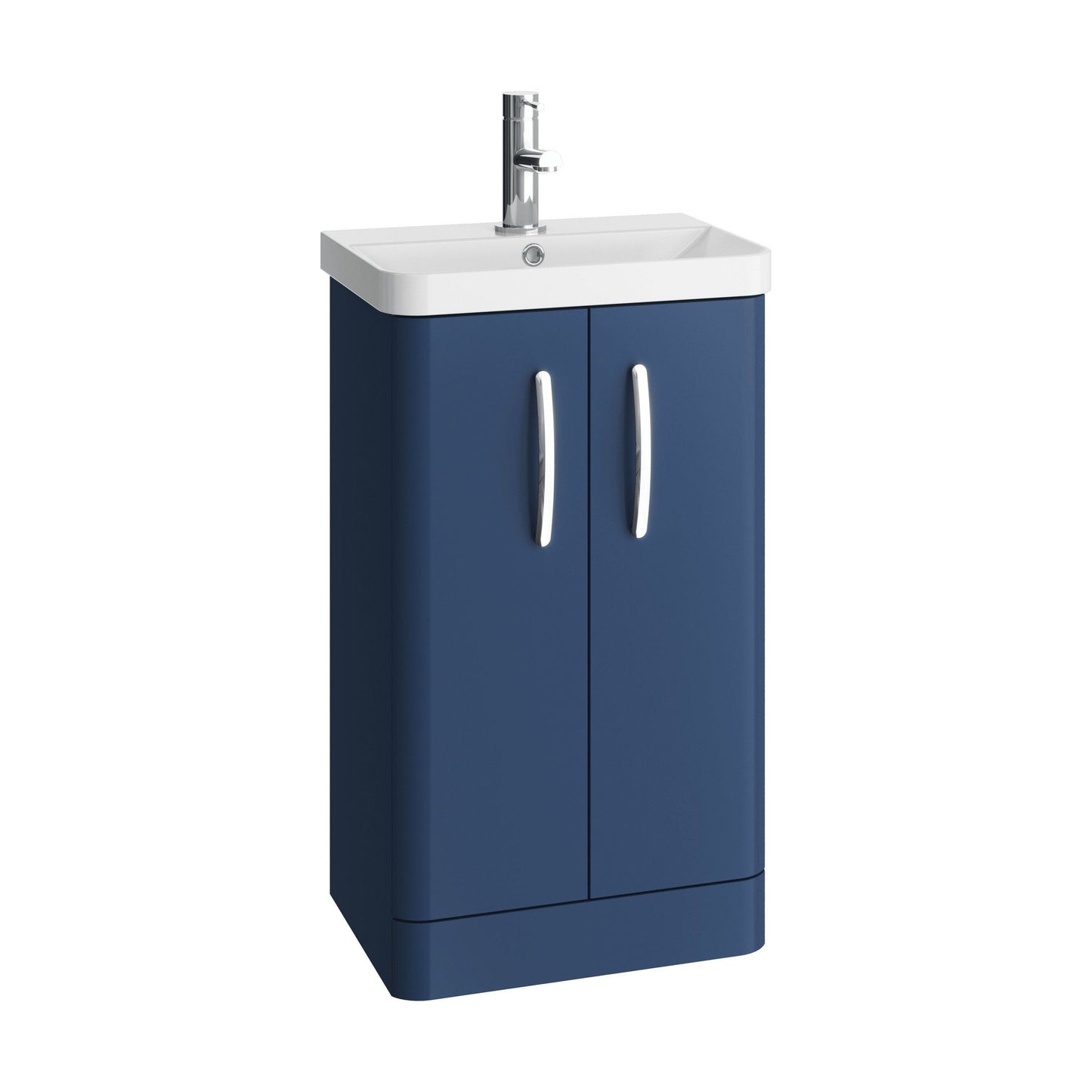 [BCDRF50AB] Handsacre Contemporary 2 Door Floor Standing Vanity Unit with Basin, Satin Blue, 500mm - Cutout