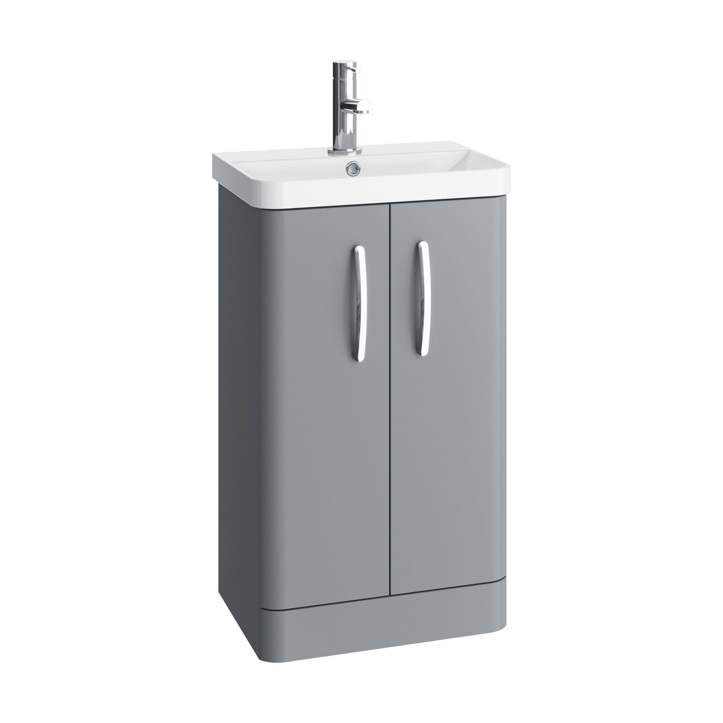 [BCDRF50GR] Handsacre Contemporary 2 Door Floor Standing Vanity Unit with Basin, Gloss Grey, 500mm - Cutout