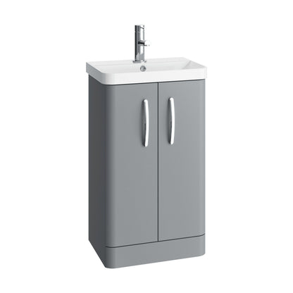 [BCDRF50GR] Handsacre Contemporary 2 Door Floor Standing Vanity Unit with Basin, Gloss Grey, 500mm - Cutout