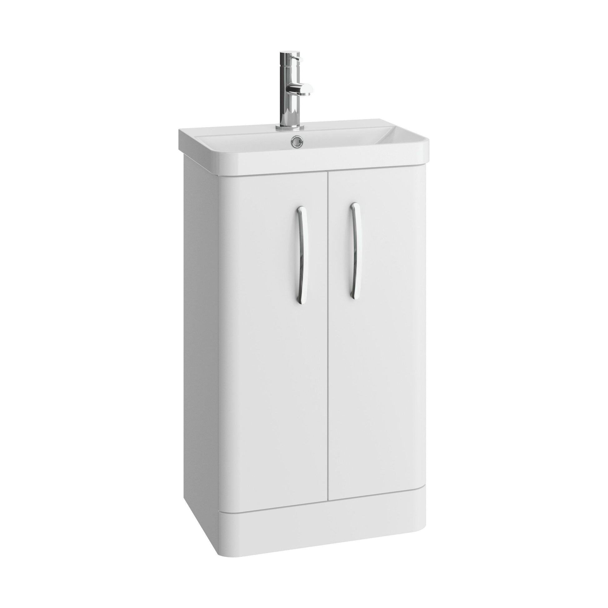 [BCDRF50WH] Handsacre Contemporary 2 Door Floor Standing Vanity Unit with Basin, Gloss White, 500mm - Cutout