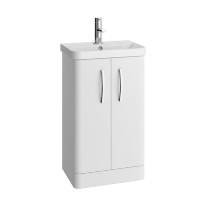 [BCDRF50WH] Handsacre Contemporary 2 Door Floor Standing Vanity Unit with Basin, Gloss White, 500mm - Cutout