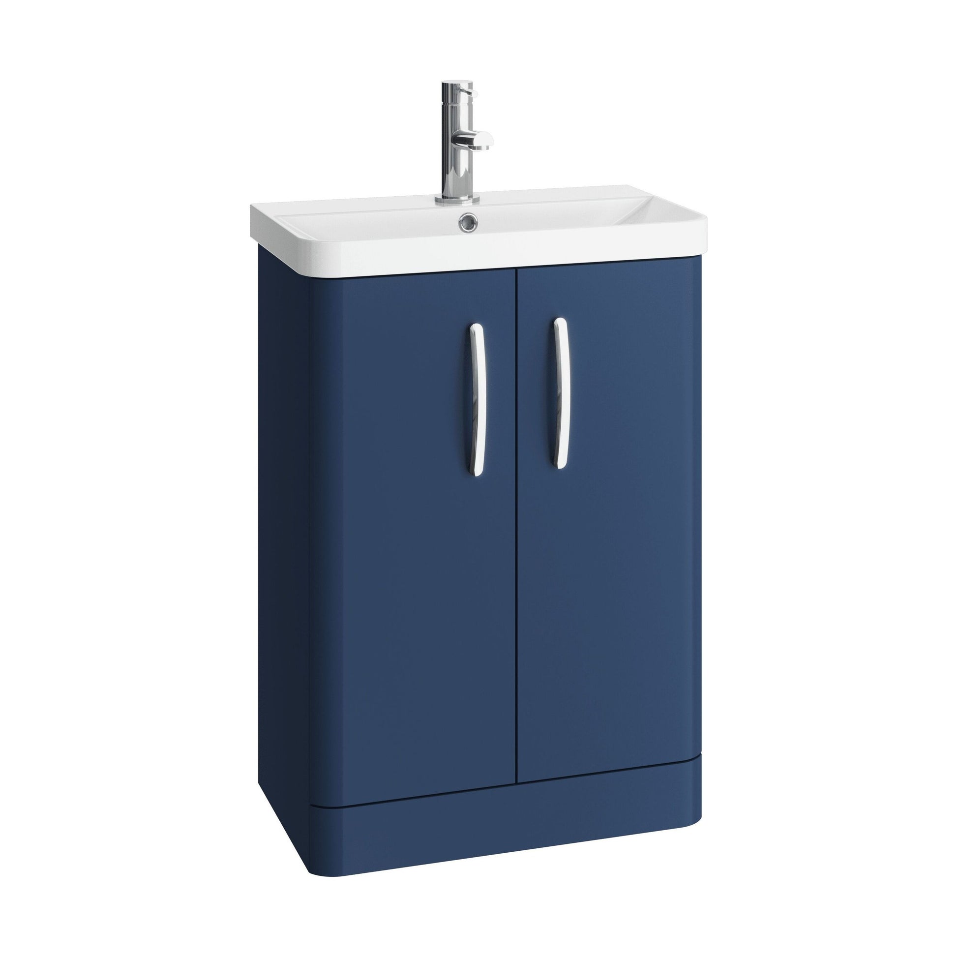 [BCDRF60AB] Handsacre Contemporary 2 Door Floor Standing Vanity Unit with Basin, Satin Blue, 600mm - Cutout