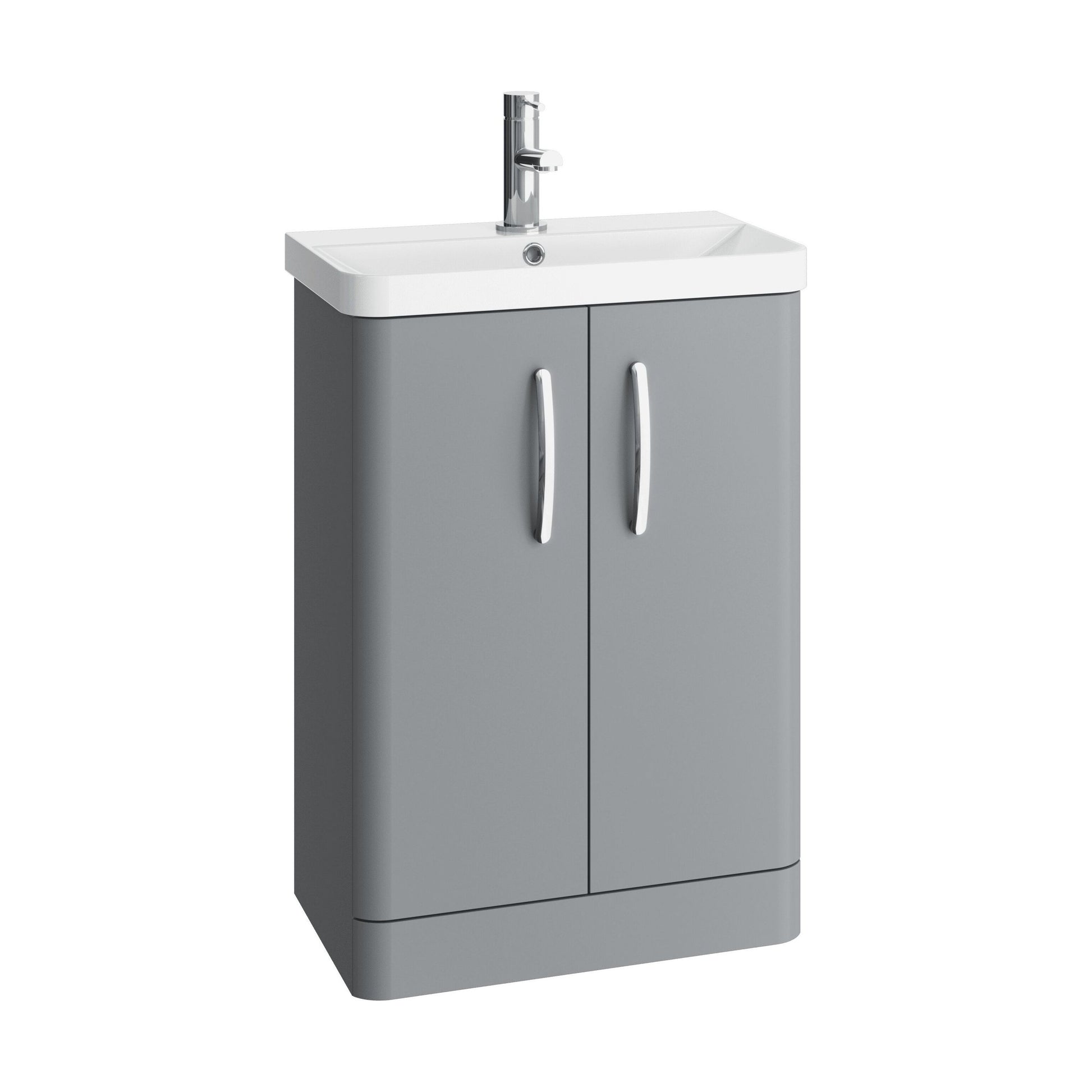 [BCDRF60GR] Handsacre Contemporary 2 Door Floor Standing Vanity Unit with Basin, Gloss Grey, 600mm - Cutout
