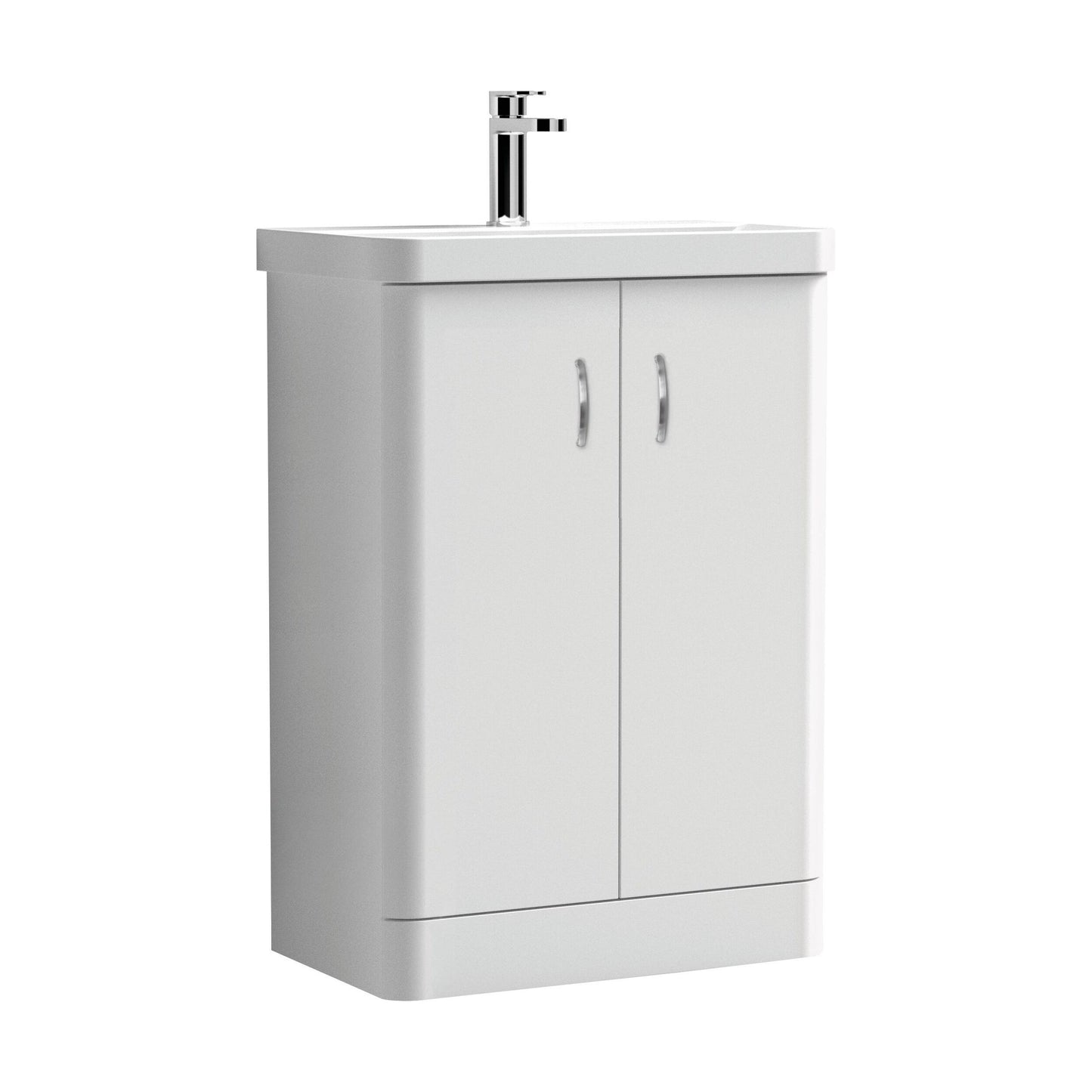 [BCDRF60WH] Handsacre Contemporary 2 Door Floor Standing Vanity Unit with Basin, Gloss White, 600mm - Cutout