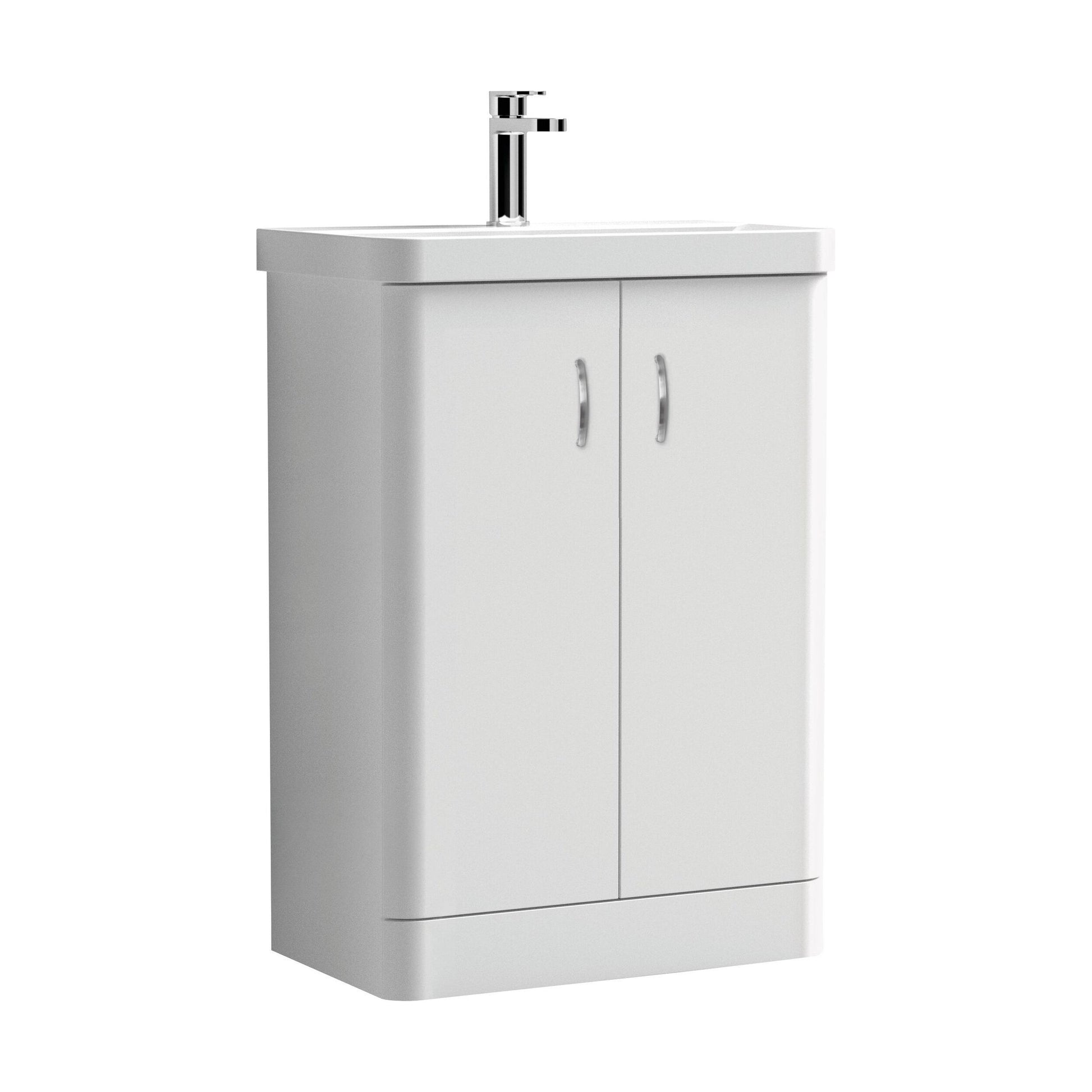 [BCDRF60WH] Handsacre Contemporary 2 Door Floor Standing Vanity Unit with Basin, Gloss White, 600mm - Cutout