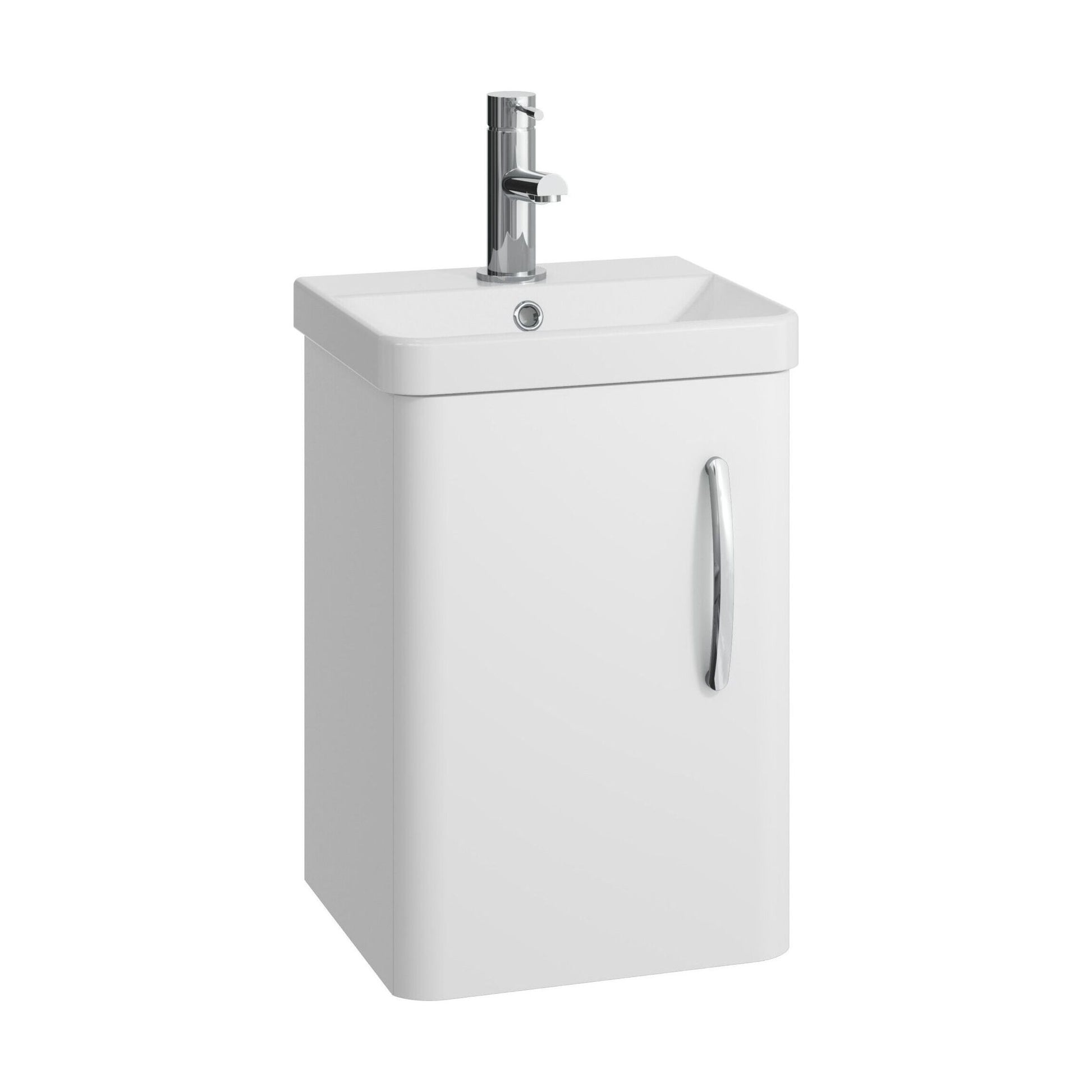 [BCDRW40WH] Handsacre Contemporary 1 Door Wall Hung Vanity Unit with Basin, Gloss White, 400mm - Cutout