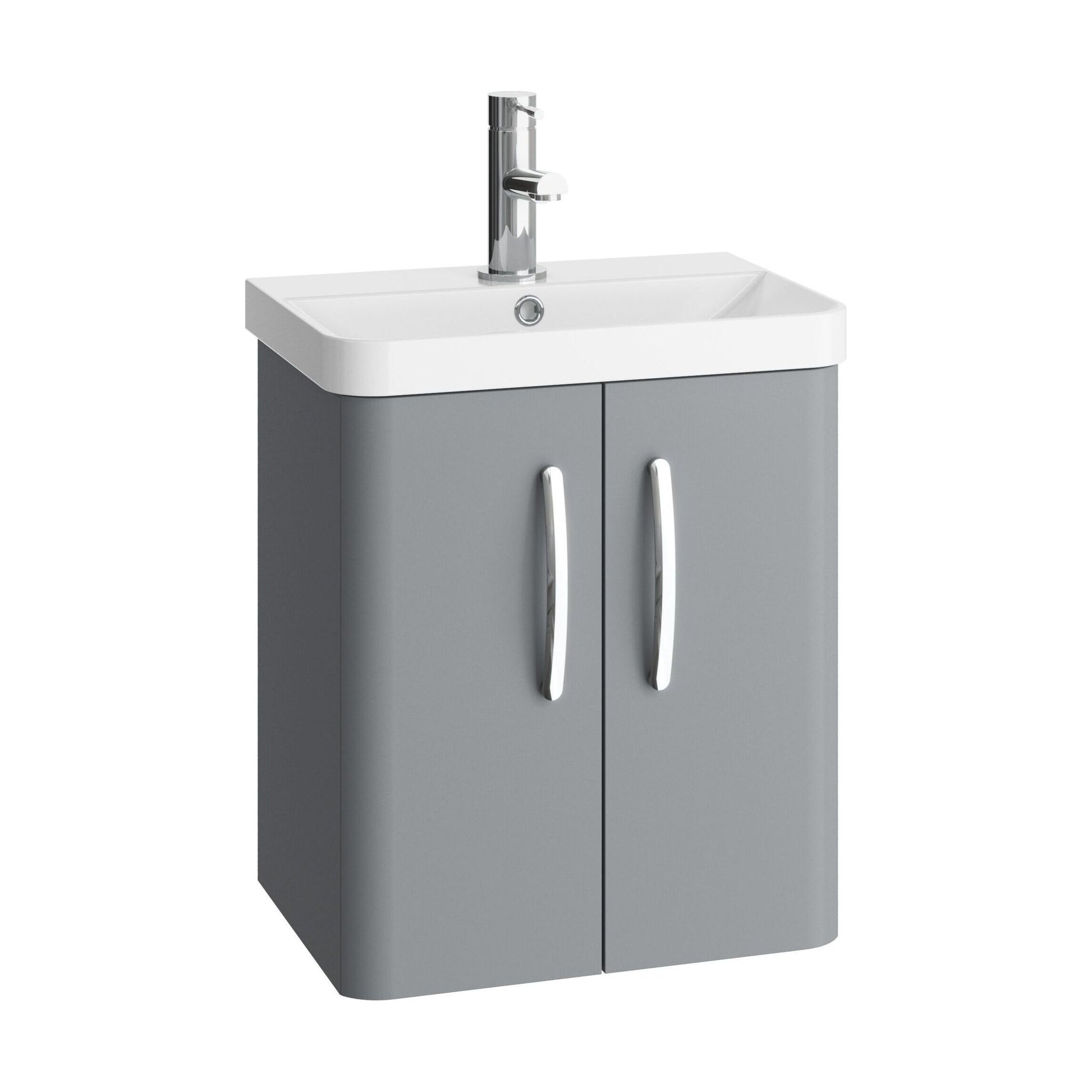 [BCDRW50GR] Handsacre Contemporary 2 Door Wall Hung Vanity Unit with Basin, Gloss Grey, 500mm - Cutout