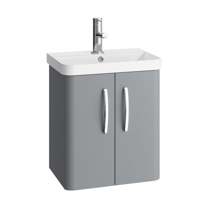 [BCDRW50GR] Handsacre Contemporary 2 Door Wall Hung Vanity Unit with Basin, Gloss Grey, 500mm - Cutout