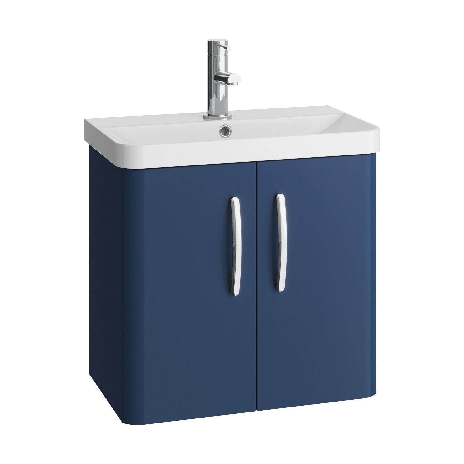 [BCDRW60AB] Handsacre Contemporary 2 Door Wall Hung Vanity Unit with Basin, Satin Blue, 600mm - Cutout