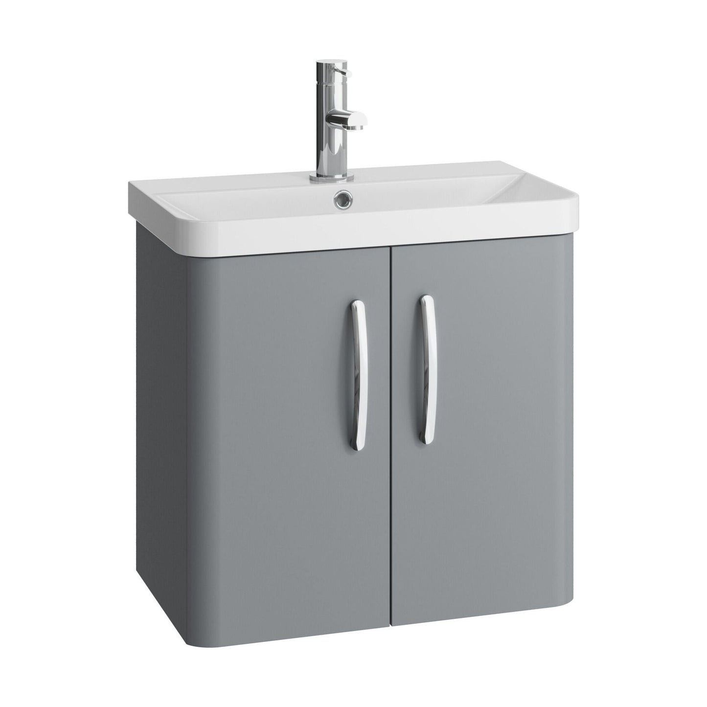 [BCDRW60GR] Handsacre Contemporary 2 Door Wall Hung Vanity Unit with Basin, Gloss Grey, 600mm - Cutout