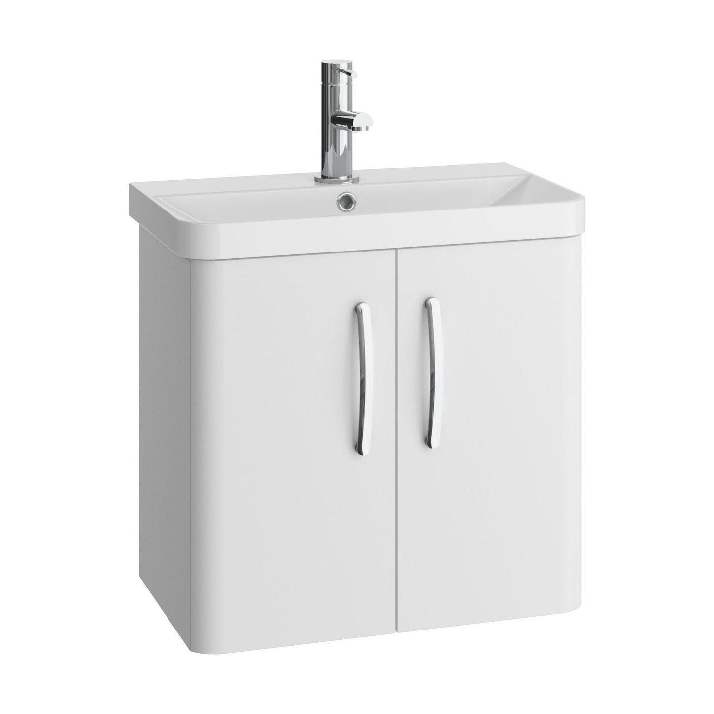 [BCDRW60WH] Handsacre Contemporary 2 Door Wall Hung Vanity Unit with Basin, Gloss White, 600mm - Cutout