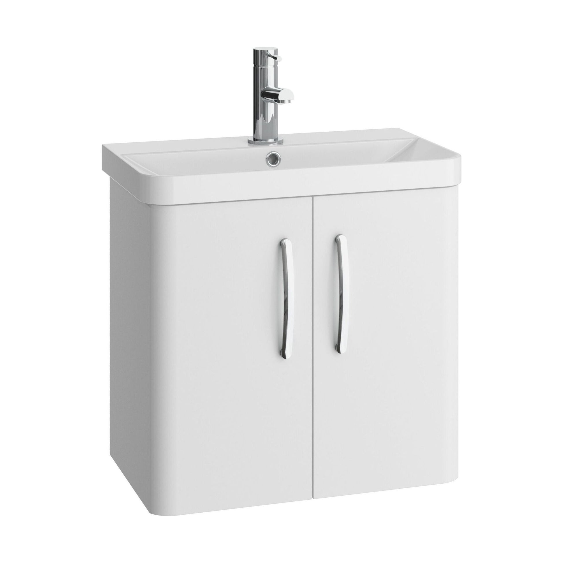 [BCDRW60WH] Handsacre Contemporary 2 Door Wall Hung Vanity Unit with Basin, Gloss White, 600mm - Cutout