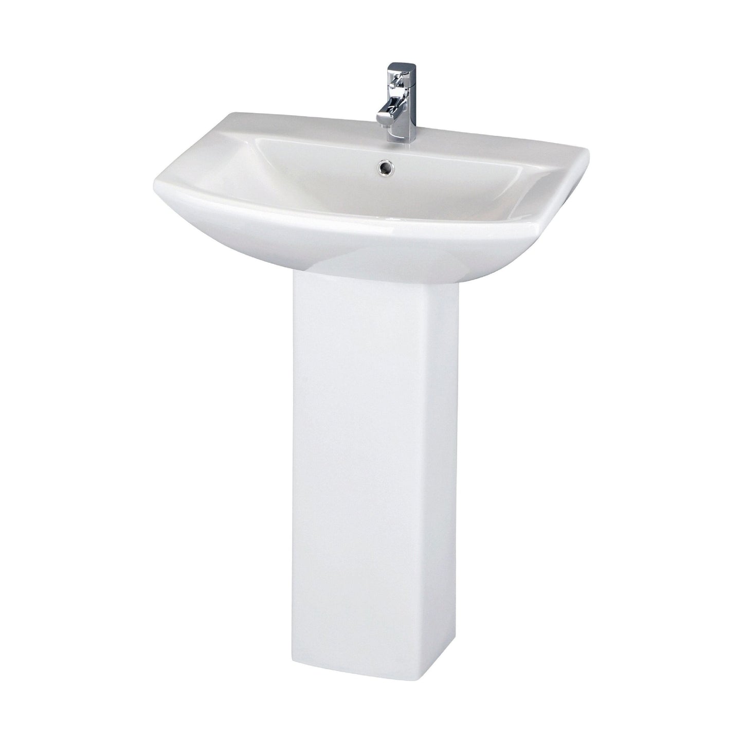 [BCDS002] Stramshall Modern White Square 1 Tap Hole Bathroom Basin & Full Pedestal - 600mm - Cutout
