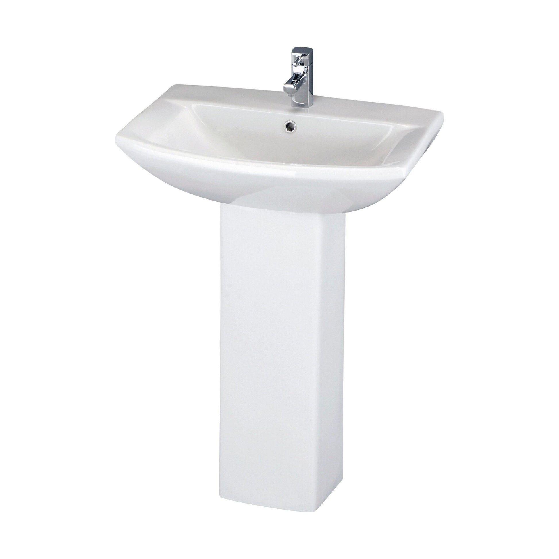 [BCDS002] Stramshall Modern White Square 1 Tap Hole Bathroom Basin & Full Pedestal - 600mm - Cutout