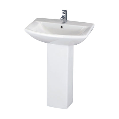 [BCDS002] Stramshall Modern White Square 1 Tap Hole Bathroom Basin & Full Pedestal - 600mm - Cutout