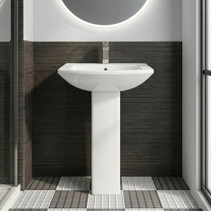 [BCDS002] Stramshall Modern White Square 1 Tap Hole Bathroom Basin & Full Pedestal - 600mm - Silo