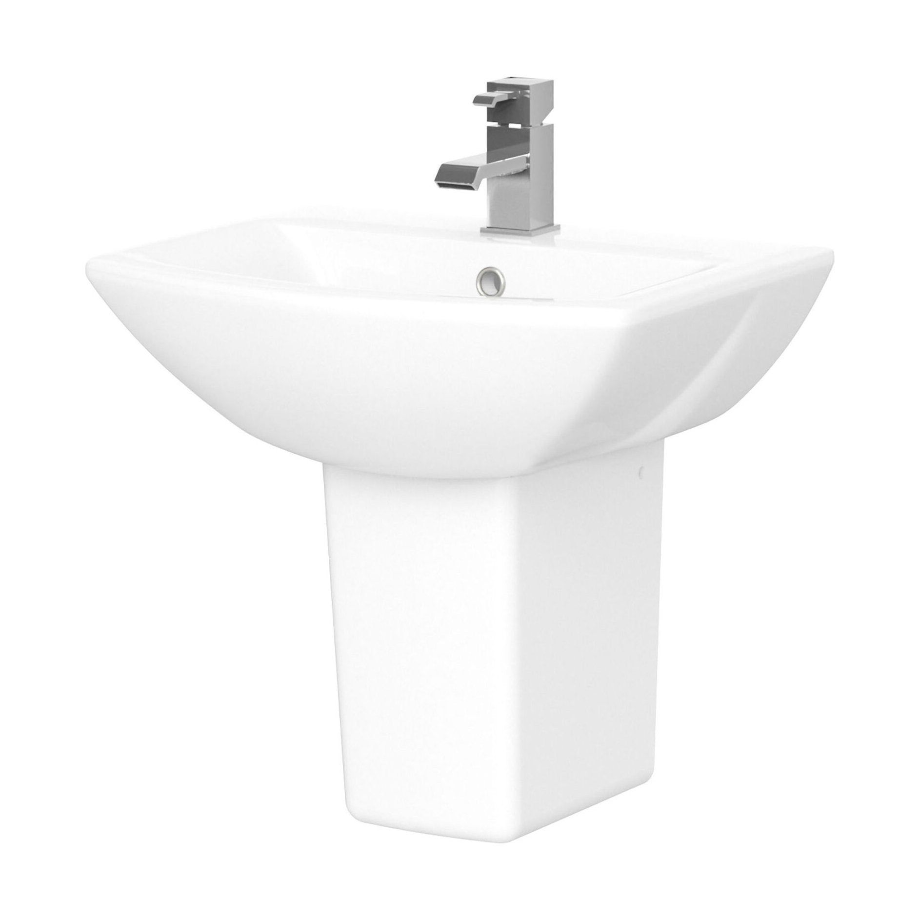 [BCDS003] Stramshall Modern White 1 Tap Hole Bathroom Basin & Semi Pedestal - 500mm - Cutout