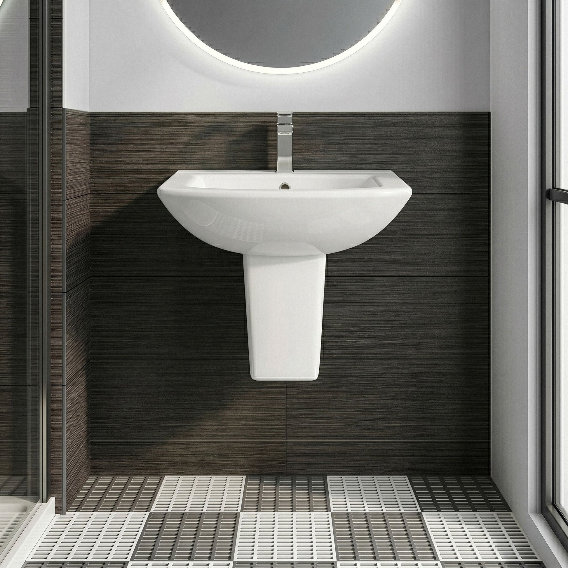 [BCDS003] Stramshall Modern White 1 Tap Hole Bathroom Basin & Semi Pedestal - 500mm - Silo