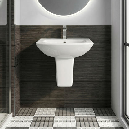 [BCDS003] Stramshall Modern White 1 Tap Hole Bathroom Basin & Semi Pedestal - 500mm - Silo