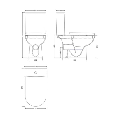 [BCDS004] Modern Bathroom Close Coupled Toilet , 810mm x 400mm, White - Technical Drawing