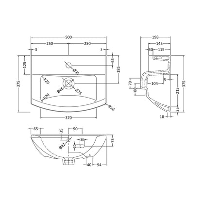 [BCDS204] Small Cloakroom Basin 1Th - Technical Drawing