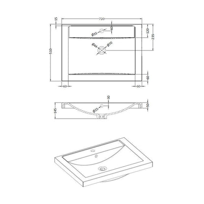 [BCDU044] 720 Single Bowl Basin - Technical Drawing