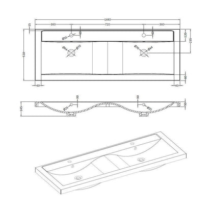 [BCDU049] 1400 Double Bowl Basin - Technical Drawing