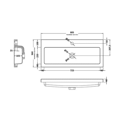 [BCDY315] 800 Rear tap basin 1TH - Technical Drawing
