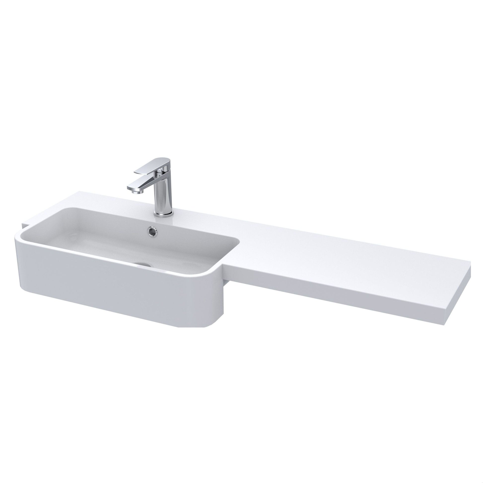 [BCDY513L] Round Semi Recess Polymarble Basin, Left Hand - 1100mm - Cutout