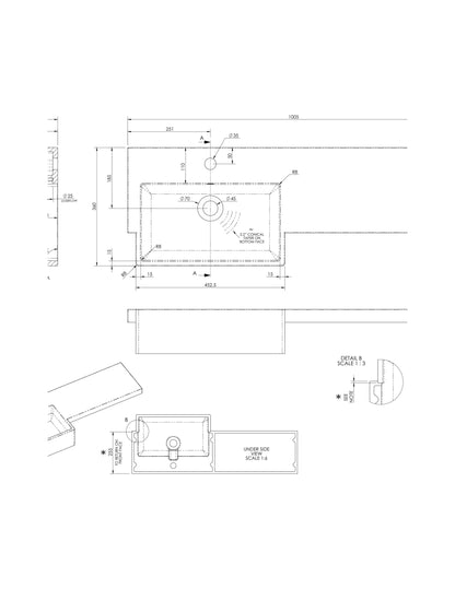 [BCDY612L] 1000 SQUARE S/RECESS POLYMARBLE BASIN LH - Technical Drawing