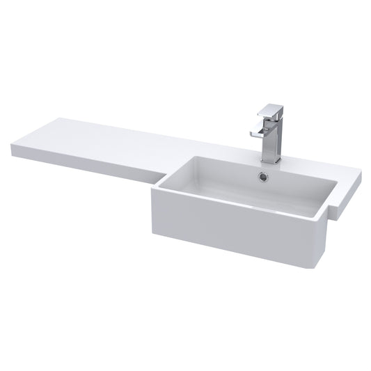 [BCDY612R] Square Semi Recess Polymarble Basin, Right Hand - 1000mm - Cutout