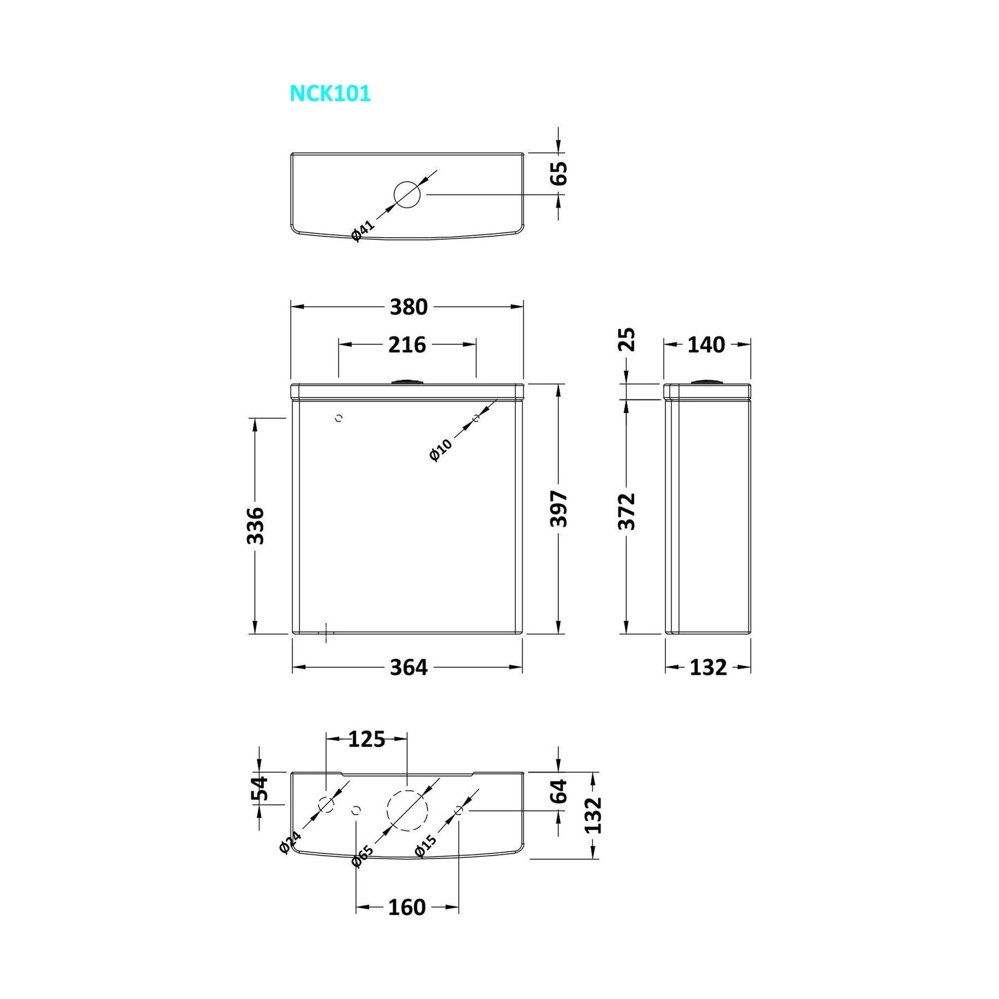 [BCETT02] Ettore Square Cistern & Fittings - Technical Drawing