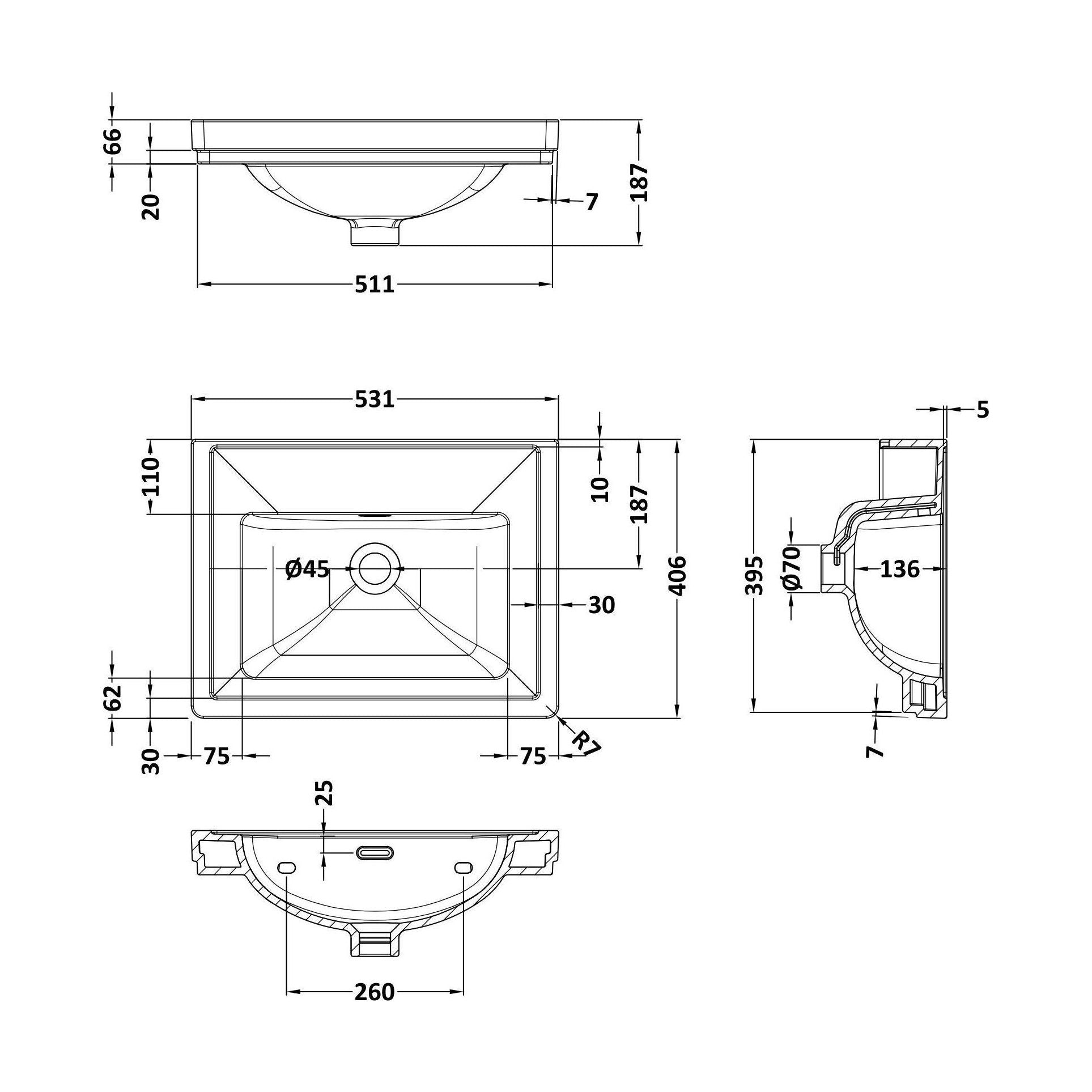 [BCFB512] 500 Classique Basin 0TH - Technical Drawing