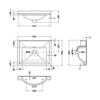 [BCFB512] 500 Classique Basin 0TH - Technical Drawing