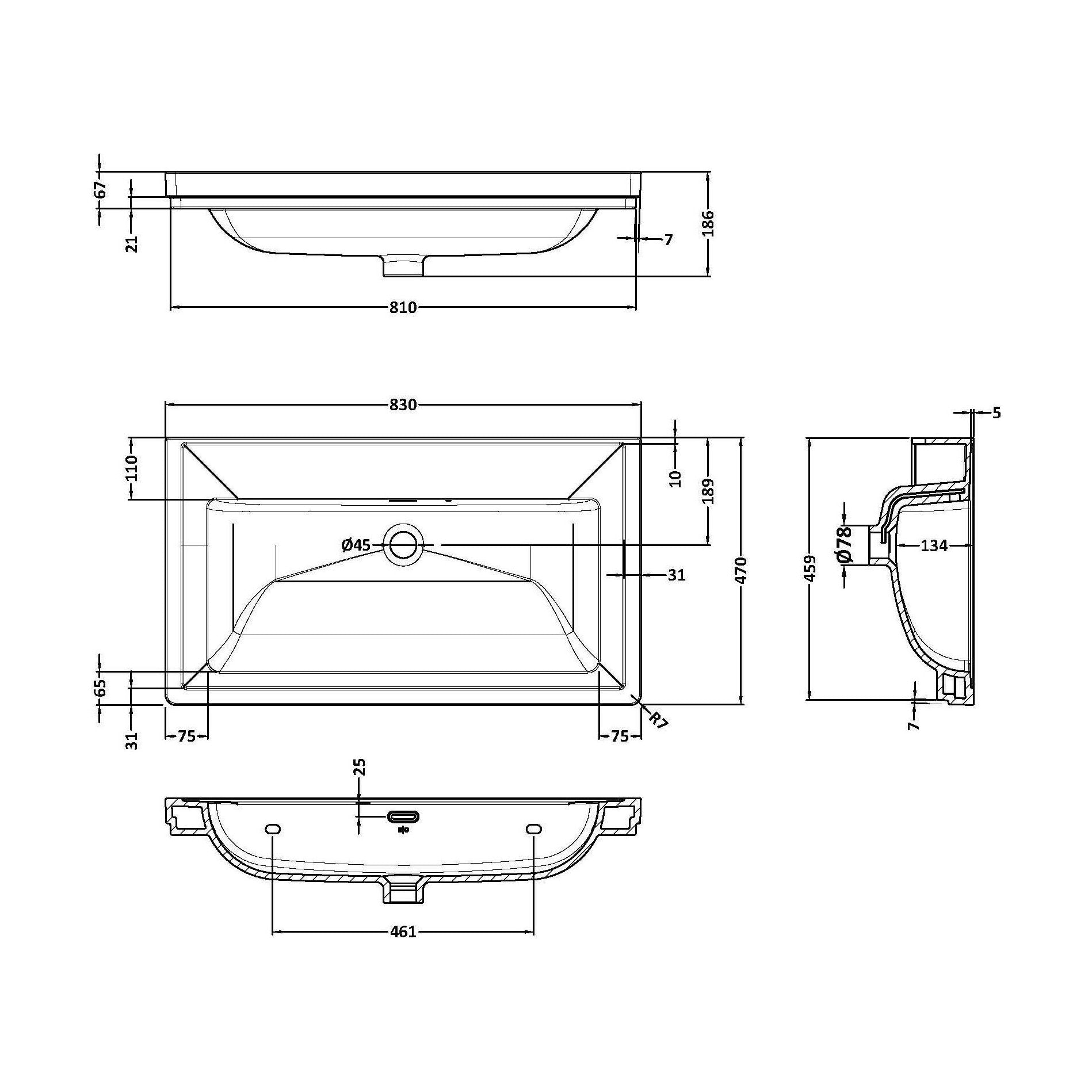 [BCFB515] 800 Classique Basin 0TH - Technical Drawing