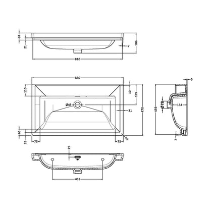 [BCFB515] 800 Classique Basin 0TH - Technical Drawing