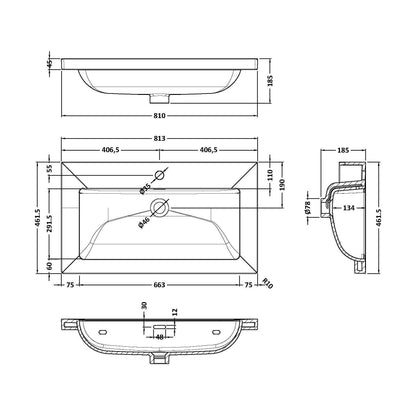 [BCFB605] 800 x 460 Contemporay Basin 1TH - Technical Drawing