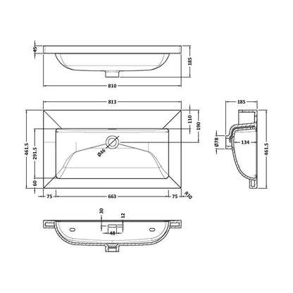 [BCFB615] 800 x 460 Contemporay Basin 0TH - Technical Drawing