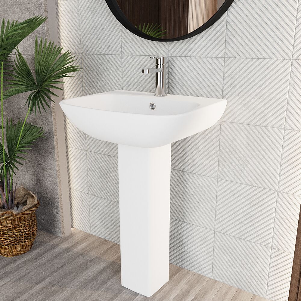 [BCFR400] Hilderstone Modern 1 Tap Hole Basin and Pedestal - 545mm - Lifestyle 3