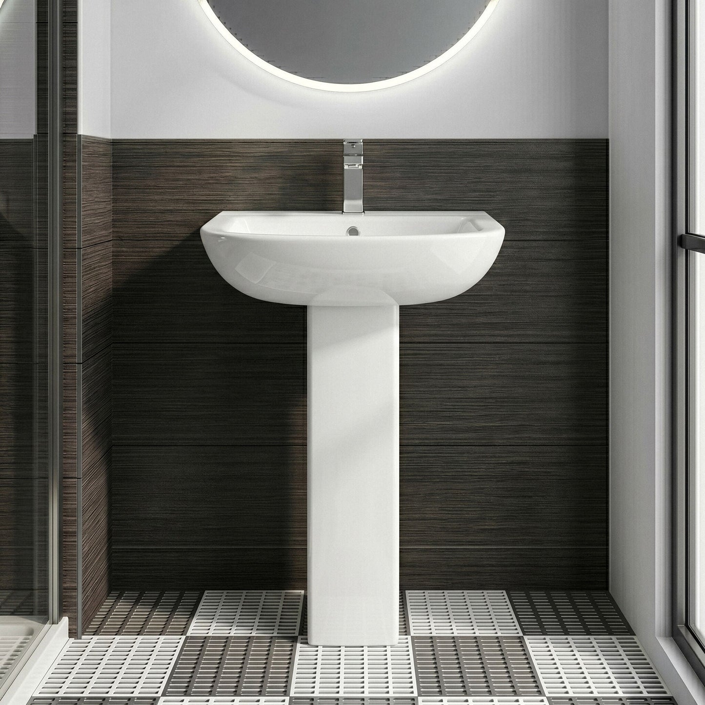 [BCFR400] Hilderstone Modern 1 Tap Hole Basin and Pedestal - 545mm - Silo