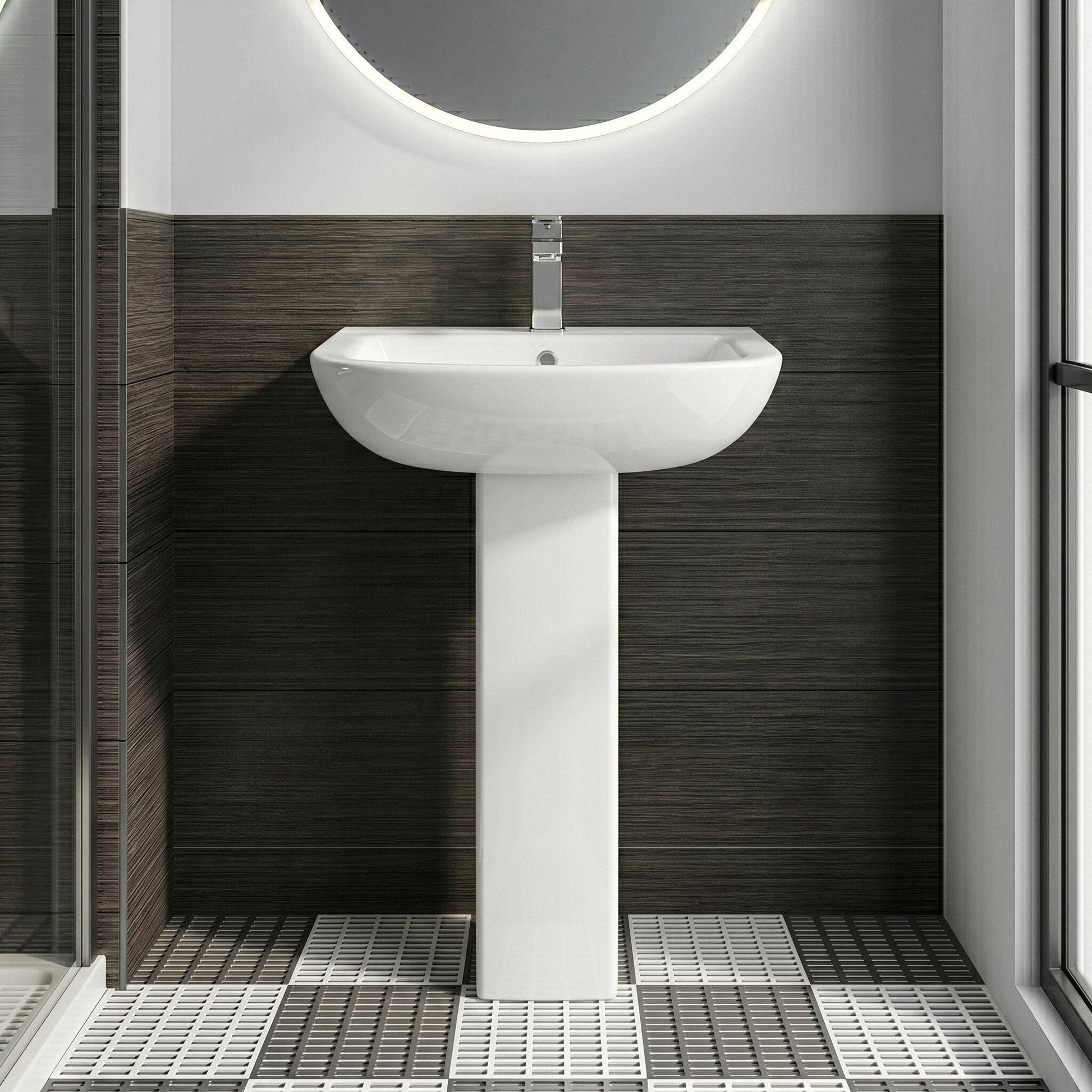 [BCFR400] Hilderstone Modern 1 Tap Hole Basin and Pedestal - 545mm - Silo
