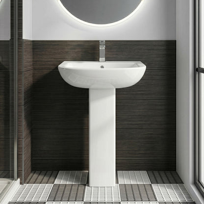 [BCFR400] Hilderstone Modern 1 Tap Hole Basin and Pedestal - 545mm - Silo