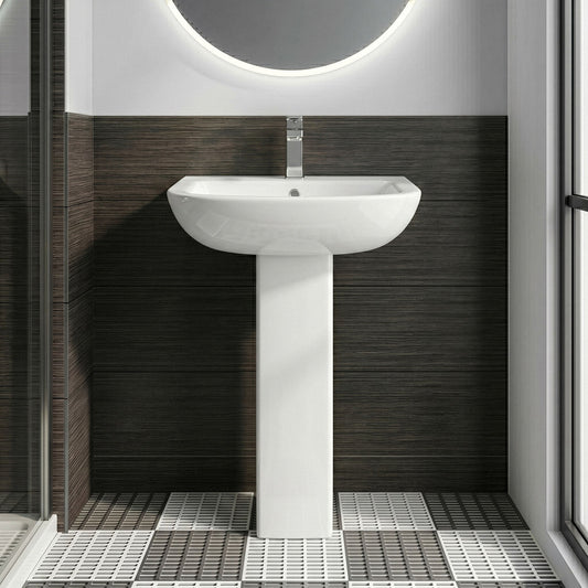 [BCFR400] Hilderstone Modern 1 Tap Hole Basin and Pedestal - 545mm - Silo