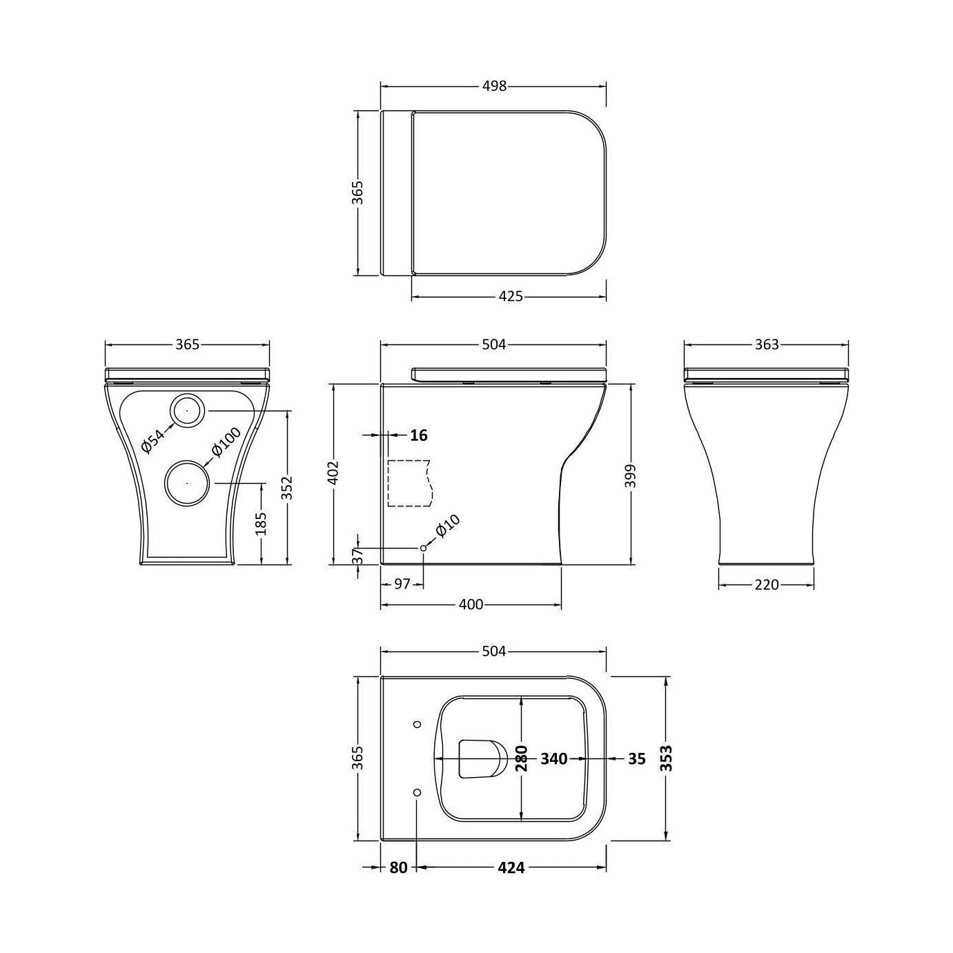 [BCFR406] Hilderstone Modern Back to Wall Toilet Pan with Soft Close Seat - Technical Drawing