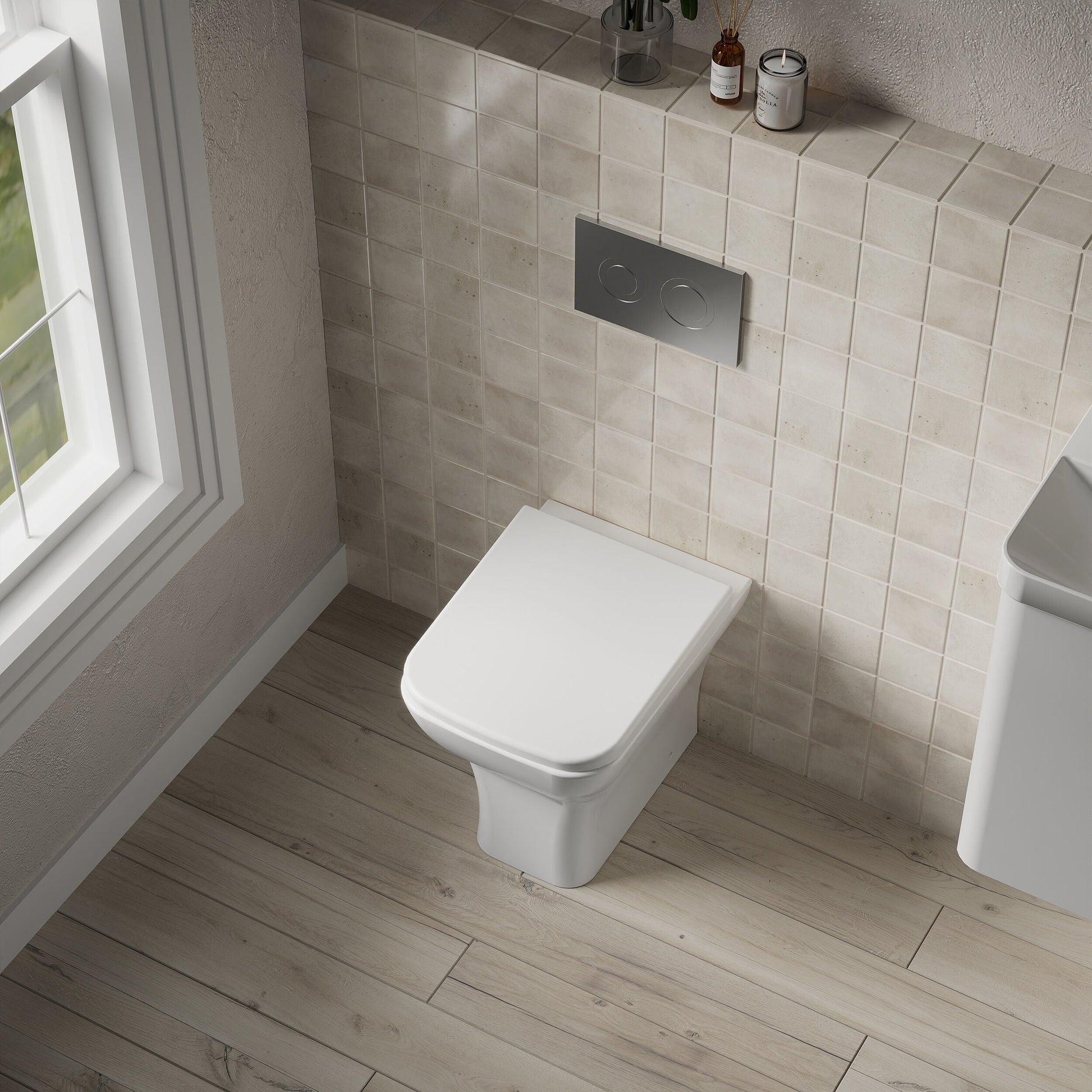 [BCFR406] Hilderstone Modern Back to Wall Toilet Pan with Soft Close Seat - Lifestyle 2