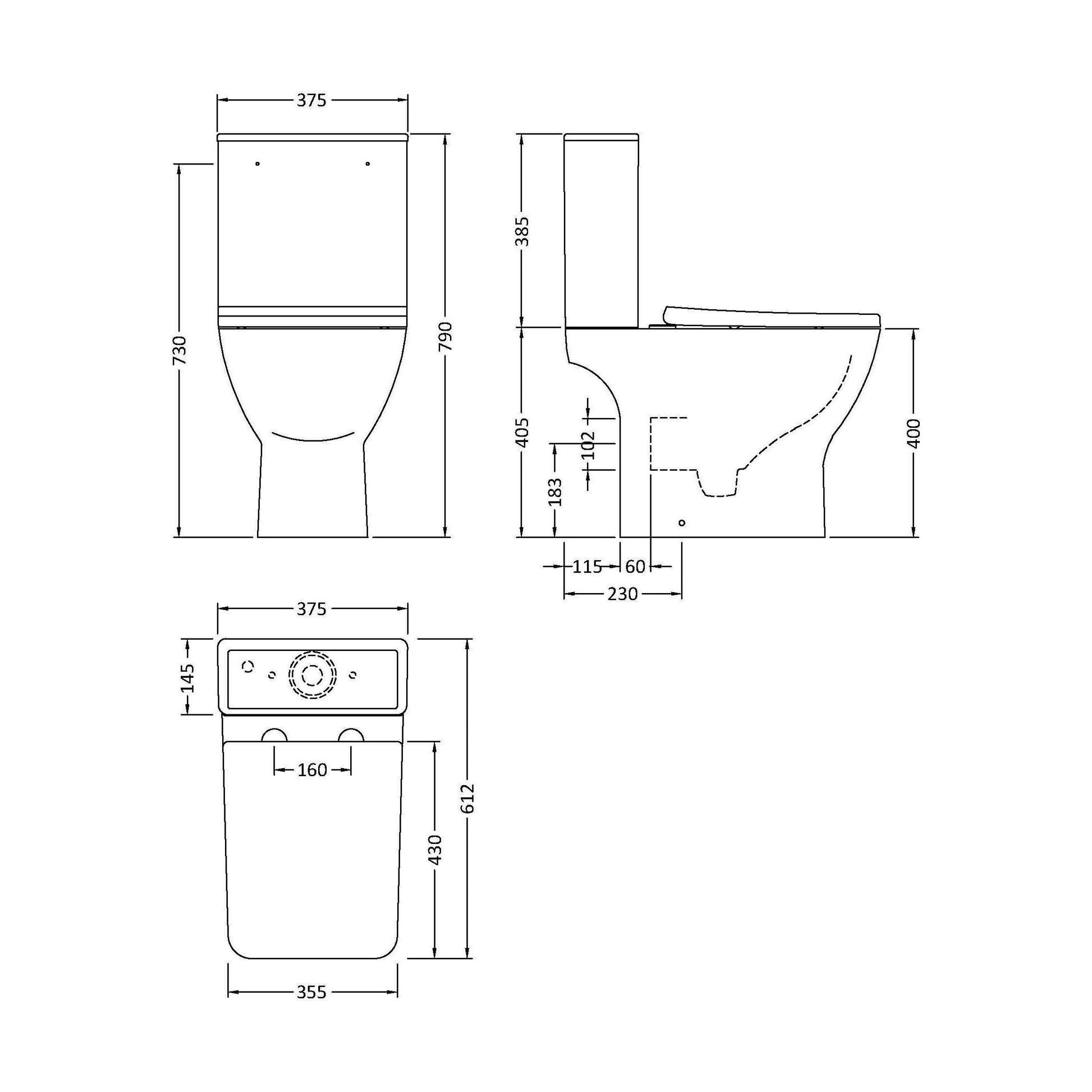 [BCFR410] Balterley Hilderstone Ceramic Bathroom Suite - Toilet and Basin - Technical Drawing