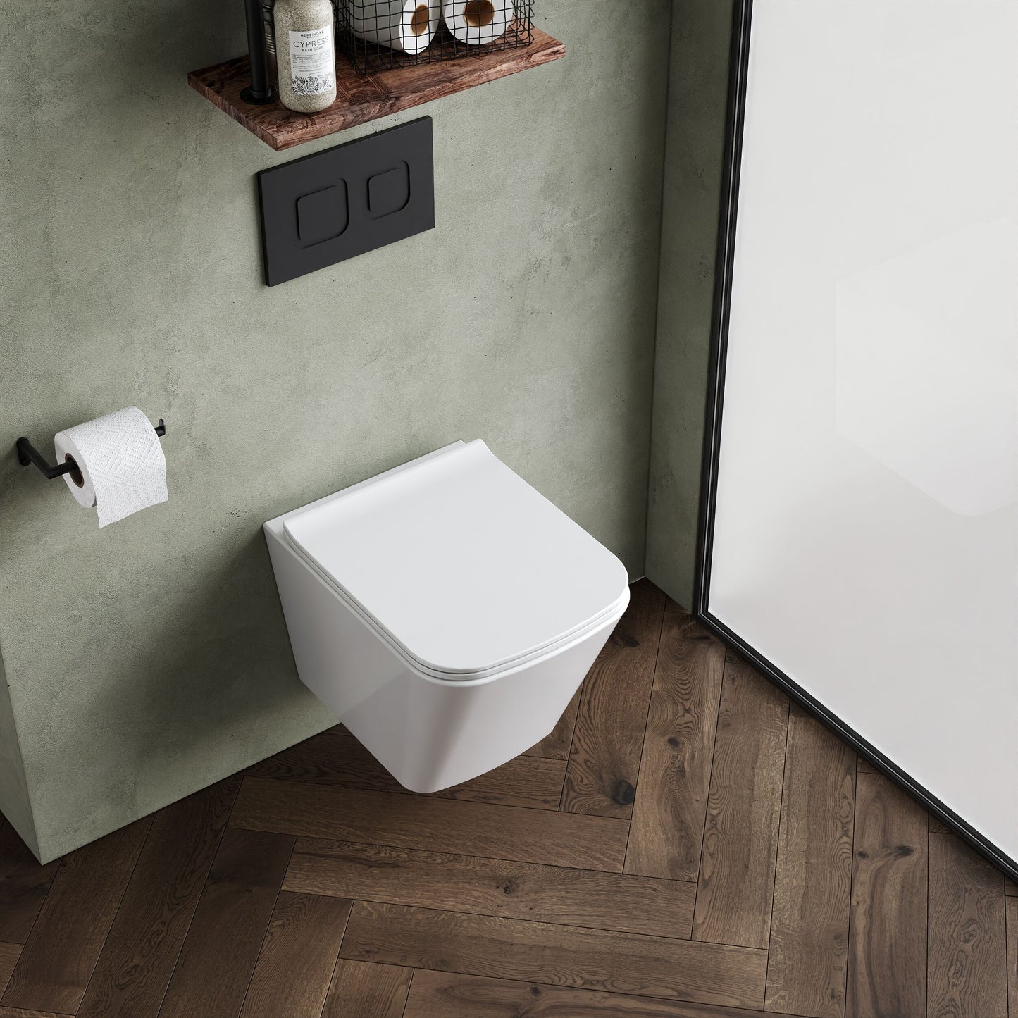 [BCFR440] Hilderstone Modern Hung Toilet Pan with Soft Close Sandwich Seat - Lifestyle 2